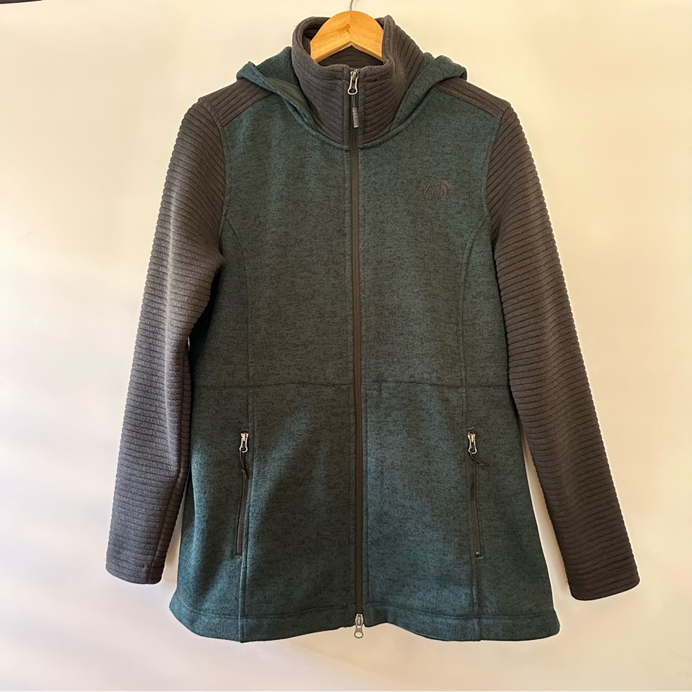 THE NORTH FACE Indi Hooded Fleece Zip Up Parka Jacket Green Grey Women’s L EUC